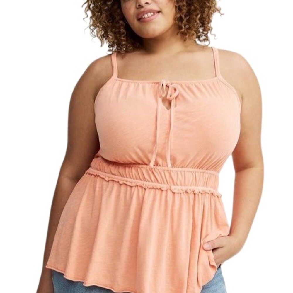 Torrid Cami Tank Top Womens Plus Size 1 Peach Babydoll Drawstring Ruffle